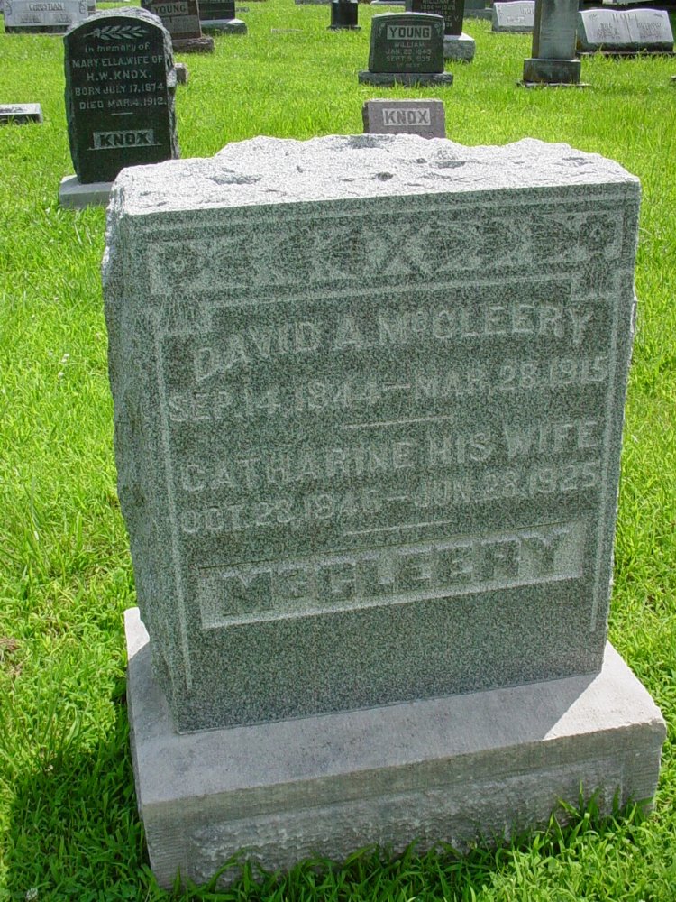  David A. McCleery & Catharine Foy Headstone Photo, New Bloomfield Cemetery, Callaway County genealogy