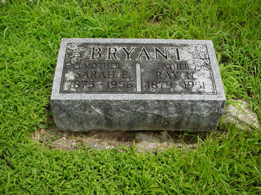  Ray N. Bryant & Sarah E. Blackmore Headstone Photo, New Bloomfield Cemetery, Callaway County genealogy