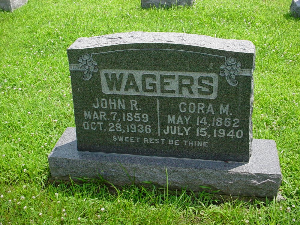  John R. Wagers & Cora M. Chiles Headstone Photo, New Bloomfield Cemetery, Callaway County genealogy