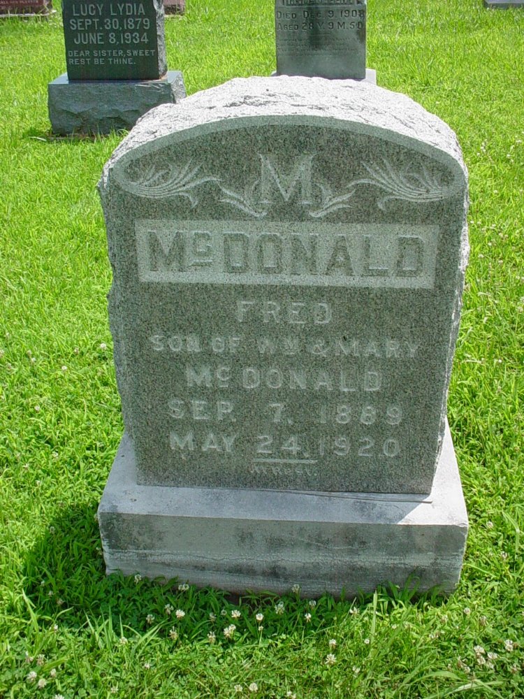  Fred McDonald Headstone Photo, New Bloomfield Cemetery, Callaway County genealogy