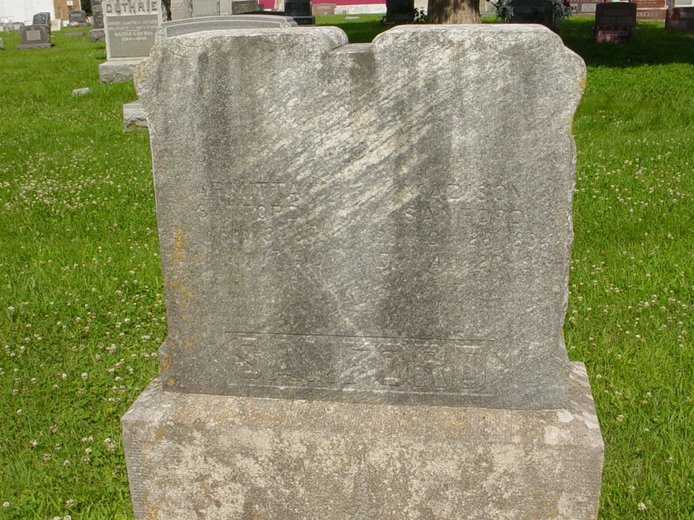  Madison Sanford and Arminta Sanford Headstone Photo, New Bloomfield Cemetery, Callaway County genealogy