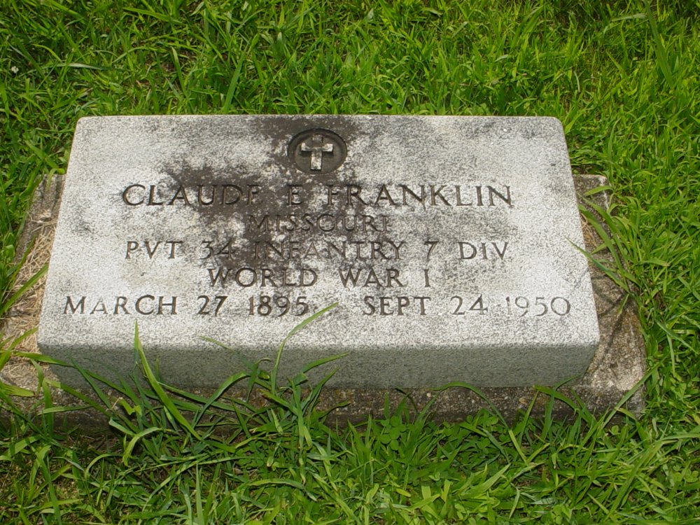  Claude E. Franklin Headstone Photo, New Bloomfield Cemetery, Callaway County genealogy