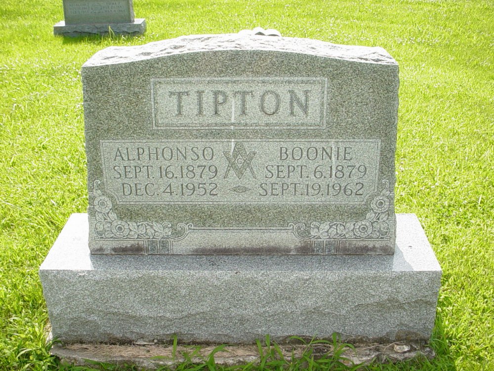  Alphonso Tipton & L. Boone Scholl Headstone Photo, New Bloomfield Cemetery, Callaway County genealogy