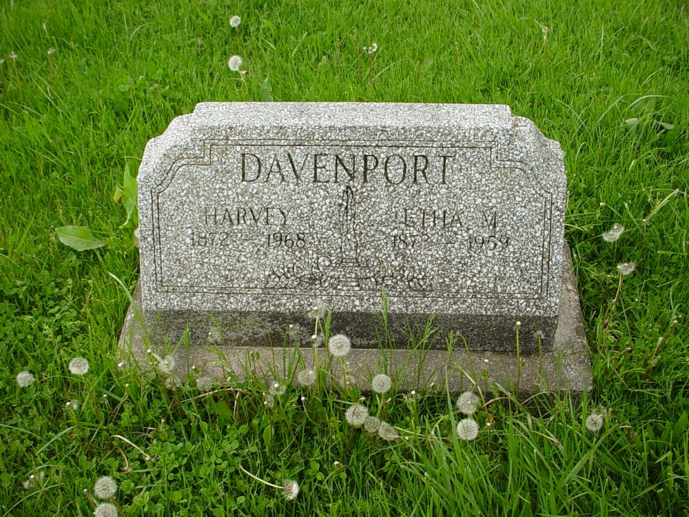  Harvey Davenport & Etha M. Durell Headstone Photo, Otterbein United Brethren Methodist Cemetery, Callaway County genealogy