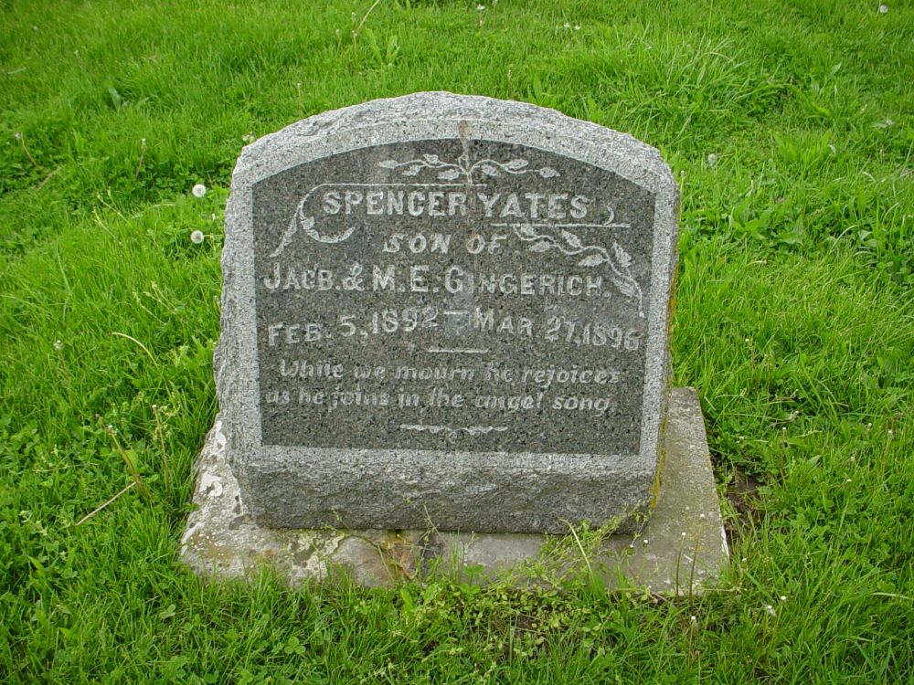  Spencer Yates Gingerich Headstone Photo, Otterbein United Brethren Methodist Cemetery, Callaway County genealogy