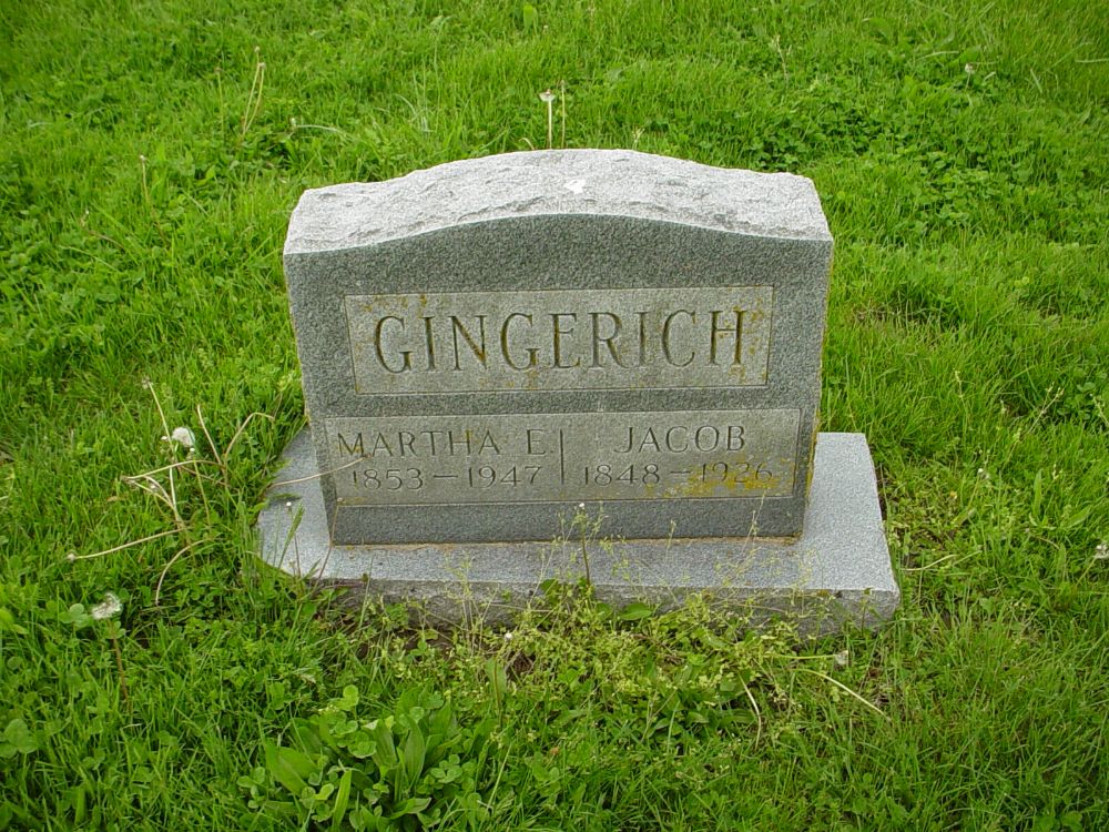 Jacob Gingerich & Martha E. Rosensell Headstone Photo, Otterbein United Brethren Methodist Cemetery, Callaway County genealogy