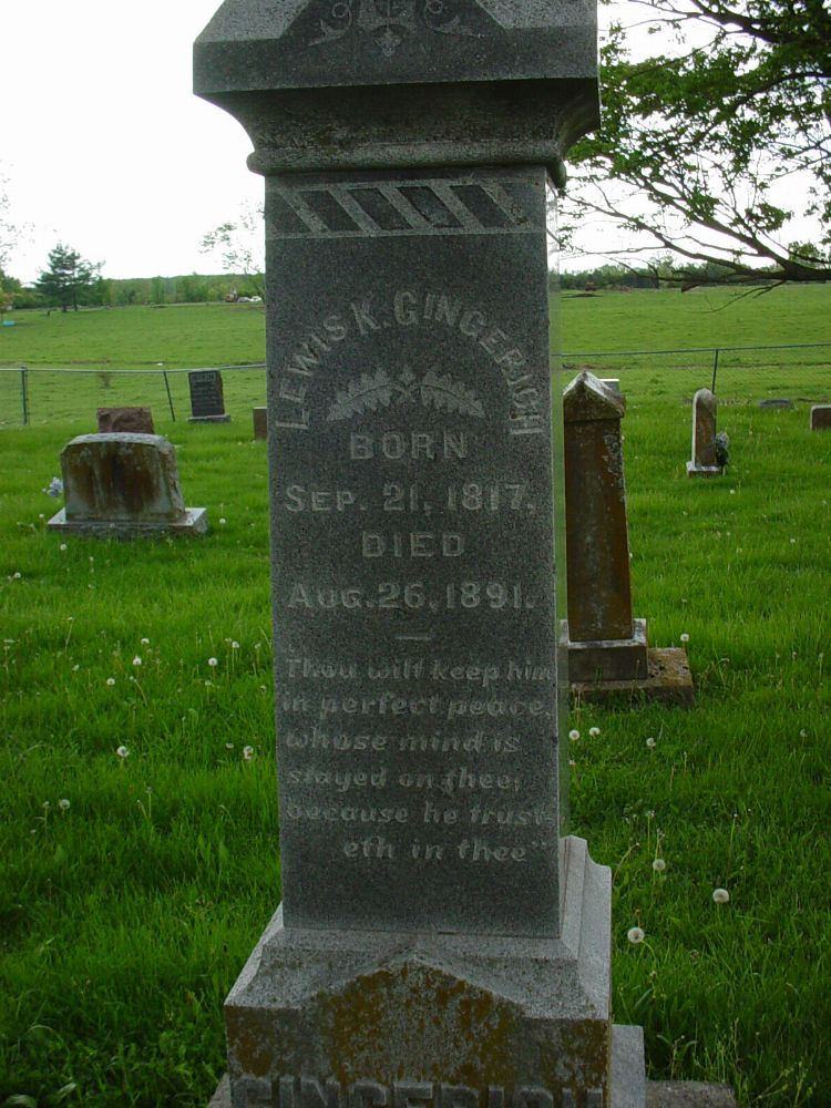  Lewis K. Gingerich Headstone Photo, Otterbein United Brethren Methodist Cemetery, Callaway County genealogy