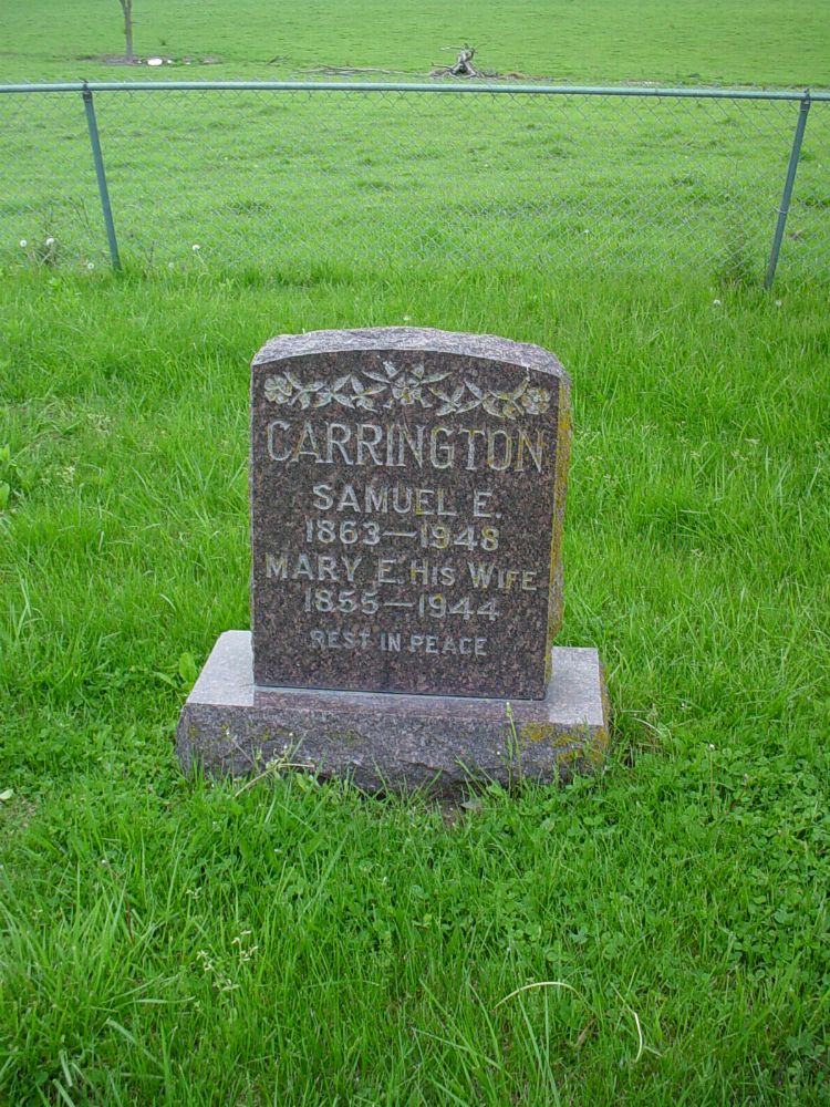  Samuel E. Carrington & Mary E. Miller Headstone Photo, Otterbein United Brethren Methodist Cemetery, Callaway County genealogy