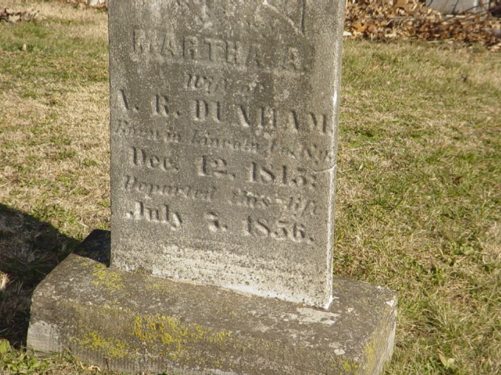  Martha A. Dunham Headstone Photo, Pioneer Cemetery, Callaway County genealogy