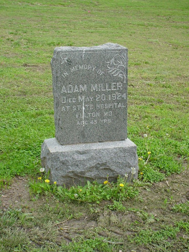  Adam Miller Headstone Photo, Pioneer Cemetery, Callaway County genealogy