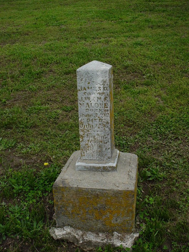  James D. Malone Headstone Photo, Pioneer Cemetery, Callaway County genealogy