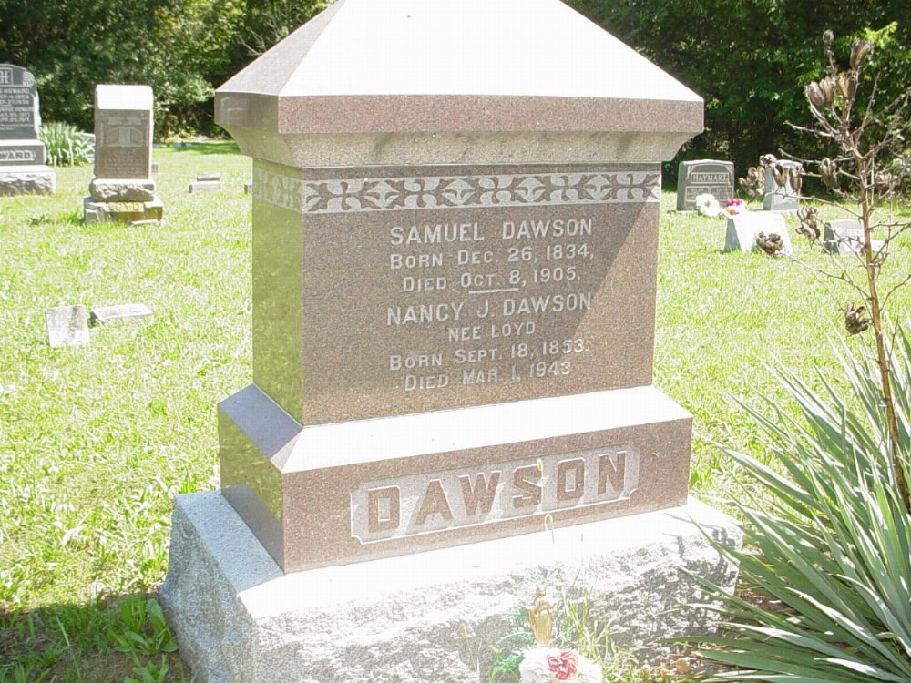 Samuel Dawson and Nancy J. Loyd Headstone Photo, Prairie Chapel Cemetery, Callaway County genealogy