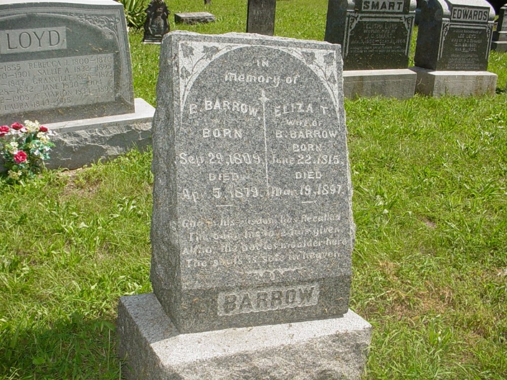  Bart and Eliza Barrow Headstone Photo, Prairie Chapel Cemetery, Callaway County genealogy