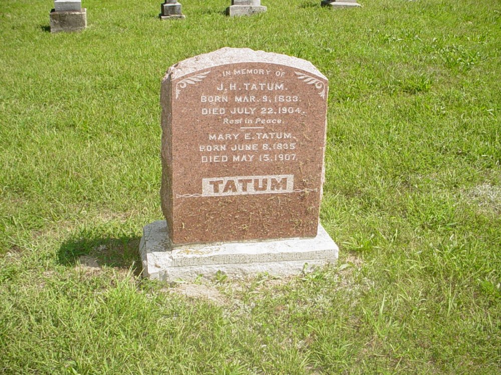  John and Mary Tatum Headstone Photo, Prairie Chapel Cemetery, Callaway County genealogy