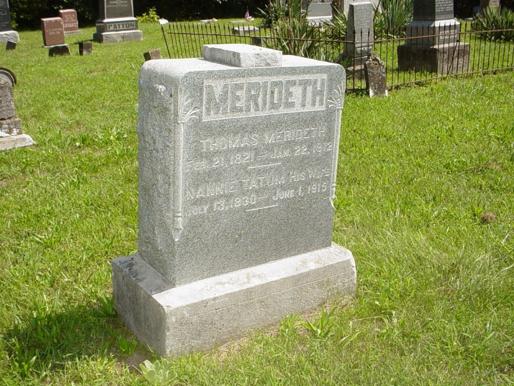  Thomas Merideth & Nannie Tatum Headstone Photo, Prairie Chapel Cemetery, Callaway County genealogy