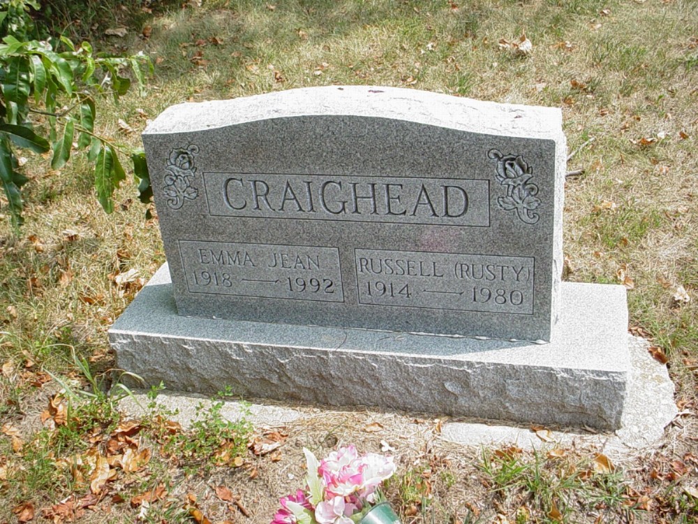  Russell Rusty and Emma Jane Craighead Headstone Photo, Richland Baptist Cemetery, Callaway County genealogy