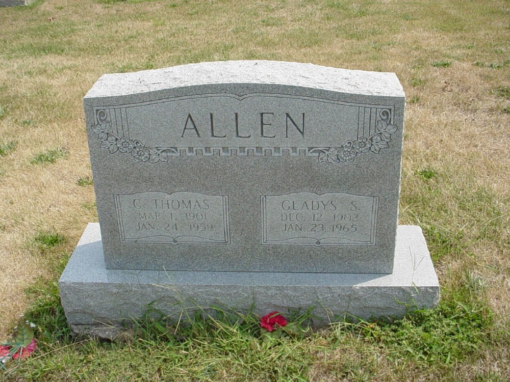  C. Thomas and Gladys S. Allen Headstone Photo, Richland Baptist Cemetery, Callaway County genealogy