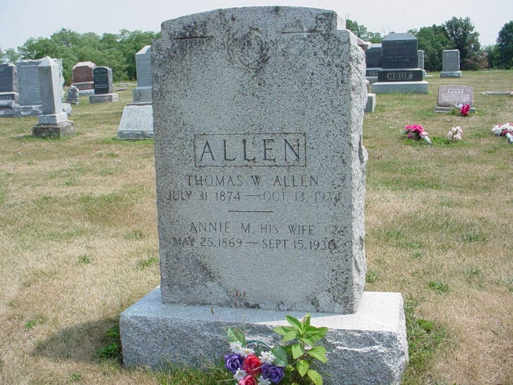  Thomas W. Allen and Annie M. Thomas Headstone Photo, Richland Baptist Cemetery, Callaway County genealogy
