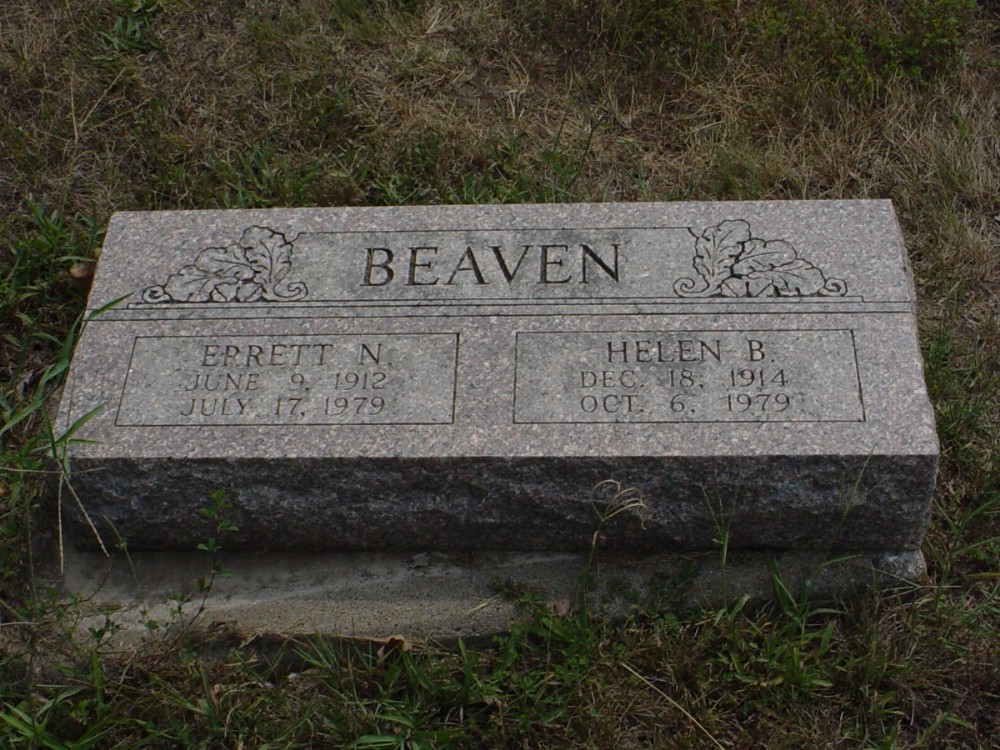  Errett N. and Helen B. Beaven Headstone Photo, Richland Christian Cemetery, Callaway County genealogy
