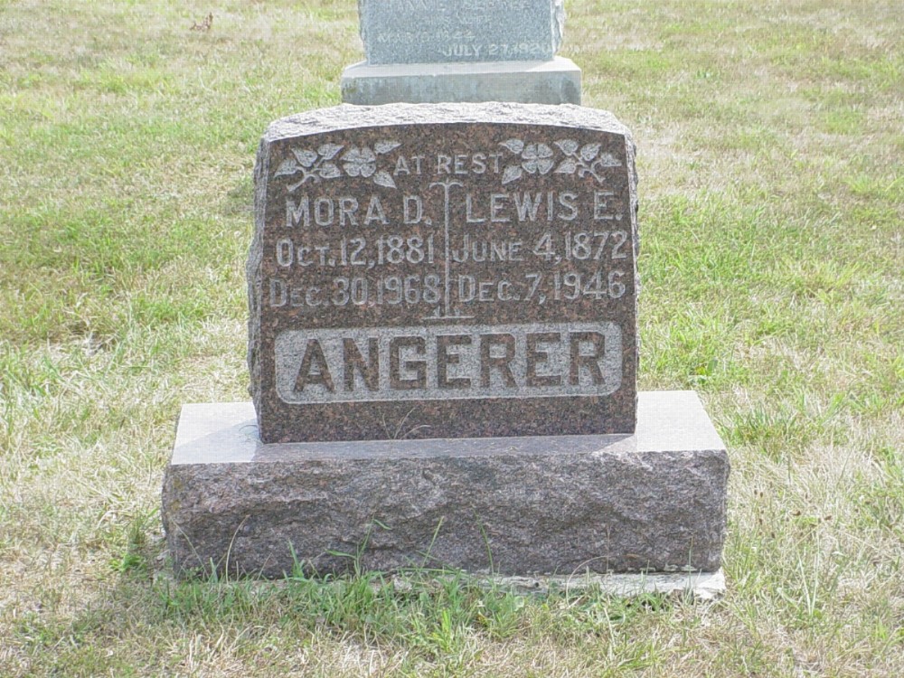  Lewis E. and Mora D. Angerer Headstone Photo, Richland Christian Cemetery, Callaway County genealogy