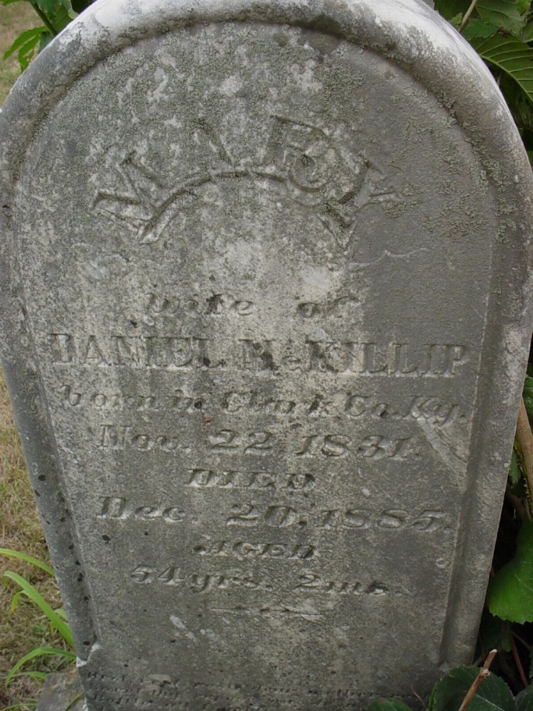  Mary McKillp Headstone Photo, Richland Christian Cemetery, Callaway County genealogy