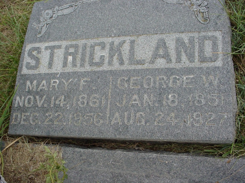  George W. Strickland and Mary F. Stuart Headstone Photo, Richland Christian Cemetery, Callaway County genealogy