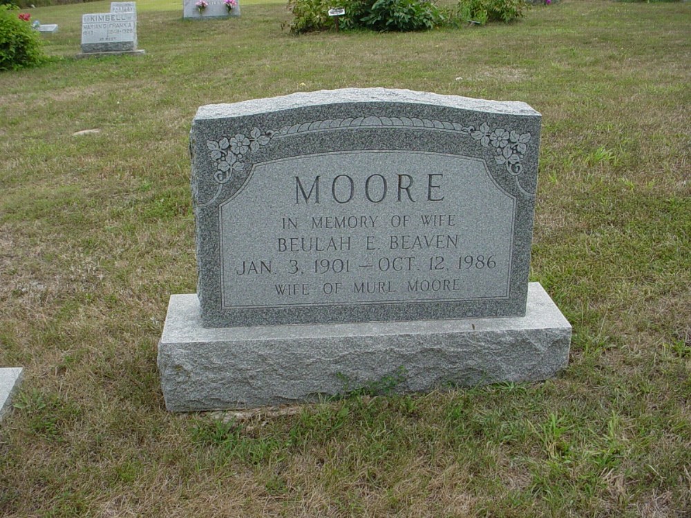  Beulah Beaven Moore Headstone Photo, Richland Christian Cemetery, Callaway County genealogy