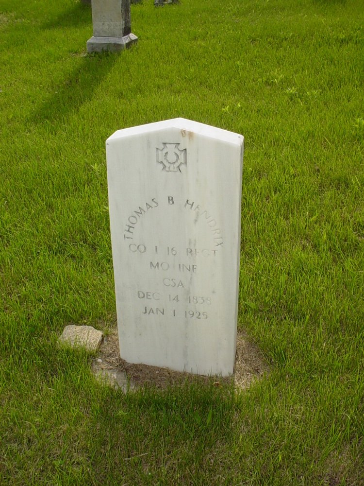  Thomas B. Hendrix Headstone Photo, Sunrise Christian Cemetery, Callaway County genealogy