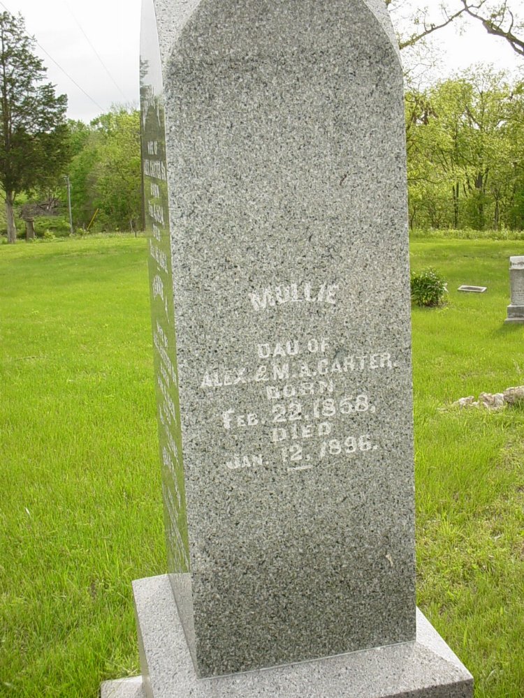  Mollie Carter Headstone Photo, Sunrise Christian Cemetery, Callaway County genealogy