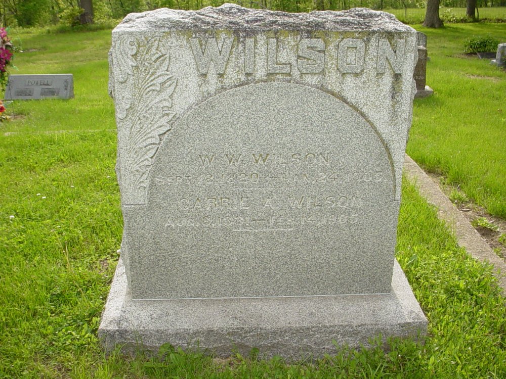  W.W. and Carrie A. Wilson Headstone Photo, Sunrise Christian Cemetery, Callaway County genealogy