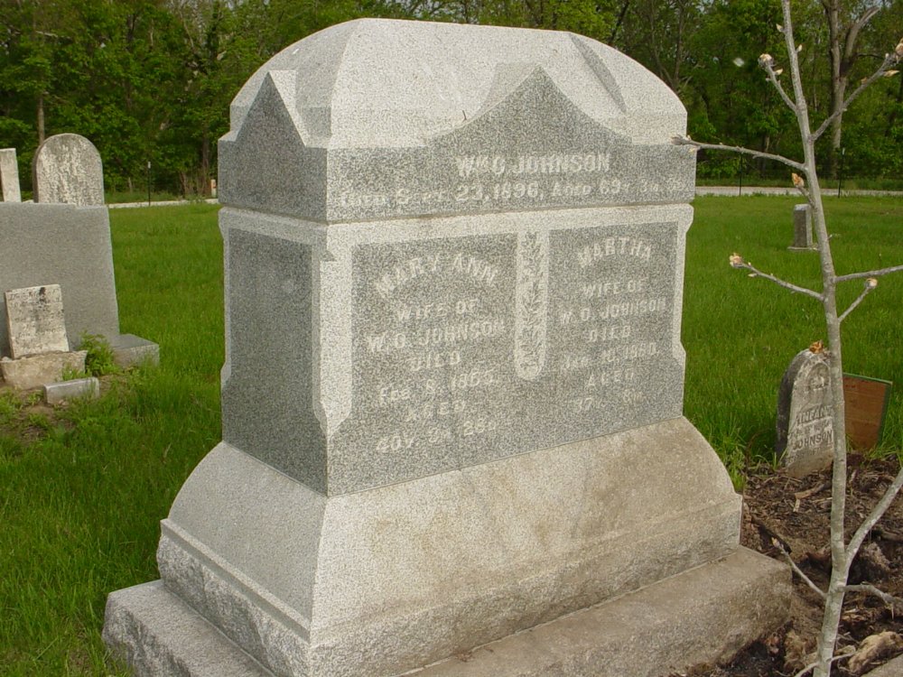  William O. Johnson and Mary Ann Carter Headstone Photo, Sunrise Christian Cemetery, Callaway County genealogy
