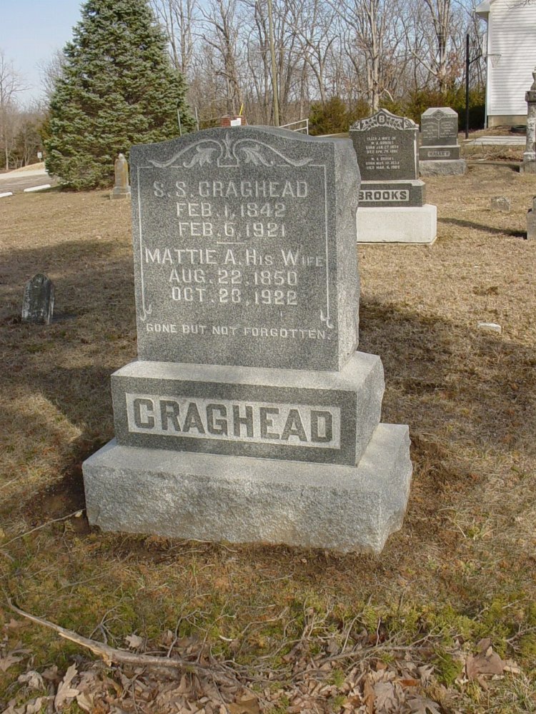  Samuel S. Craghead & Martha A. Smith Headstone Photo, Unity Baptist Church Cemetery, Callaway County genealogy