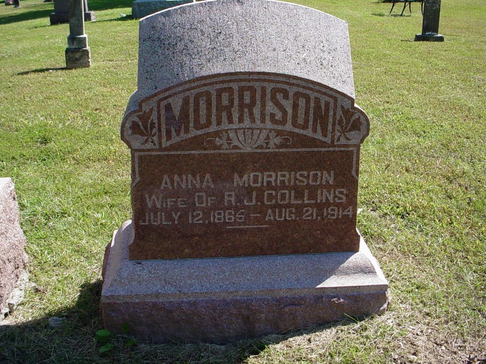  Anna Morrison Collins Headstone Photo, Unity Baptist Church Cemetery, Callaway County genealogy