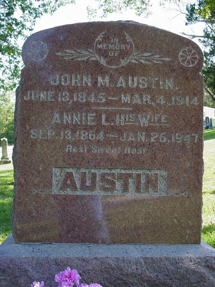  John Austin & Annie Crump Headstone Photo, Unity Baptist Church Cemetery, Callaway County genealogy