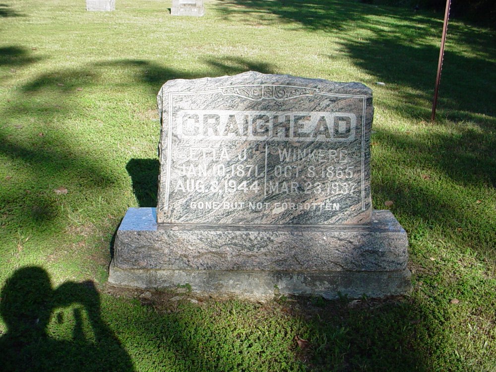  Winkard Craighead & Etta Hays Headstone Photo, Unity Baptist Church Cemetery, Callaway County genealogy