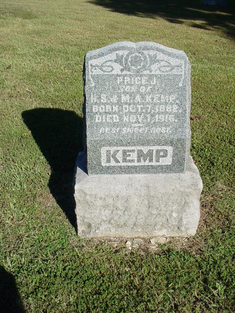  Price Jackson Kemp Headstone Photo, Unity Baptist Church Cemetery, Callaway County genealogy