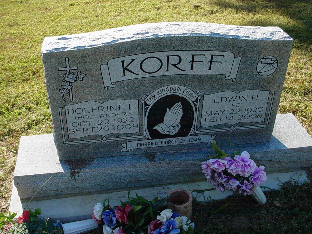  Edwin & Dolfrine Korff Headstone Photo, Unity Baptist Church Cemetery, Callaway County genealogy