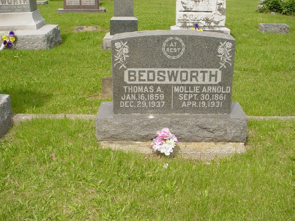  Thomas Bedsworth & Mollie Arnold Headstone Photo, White Cloud Presbyterian Church Cemetery, Callaway County genealogy