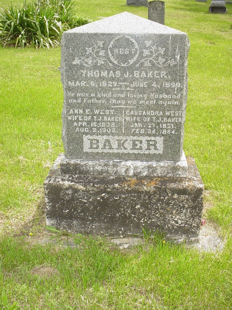  Thomas Baker, Ann West, and Cassandra West Headstone Photo, White Cloud Presbyterian Church Cemetery, Callaway County genealogy