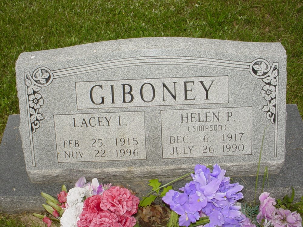  Lacey Giboney and Helen Simpson Headstone Photo, White Cloud Presbyterian Church Cemetery, Callaway County genealogy