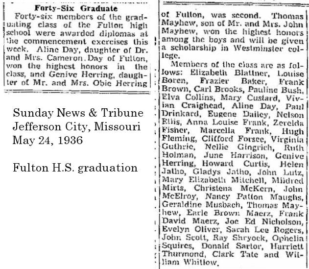 School - 1936 Fulton High School graduation, names